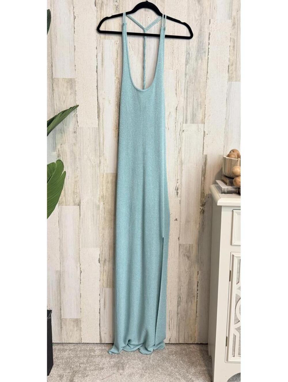 NWT Forever 21+  Women’s 2X Turquoise Metallic Knit Maxi Dress